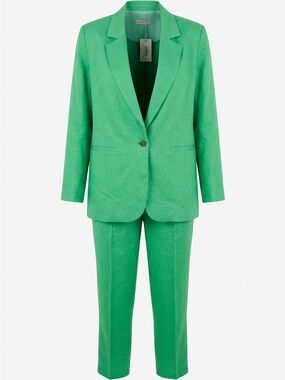 Women's Apple Green Tailored Blazer Jacket - Parentezi linen